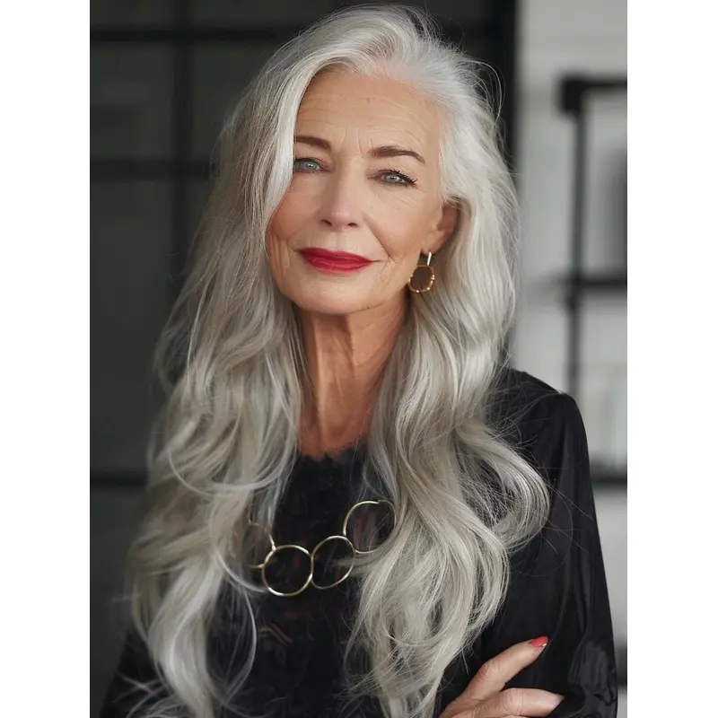 Long Grey Wig Straight Synthetic 20" Layered Monofilament Wigs