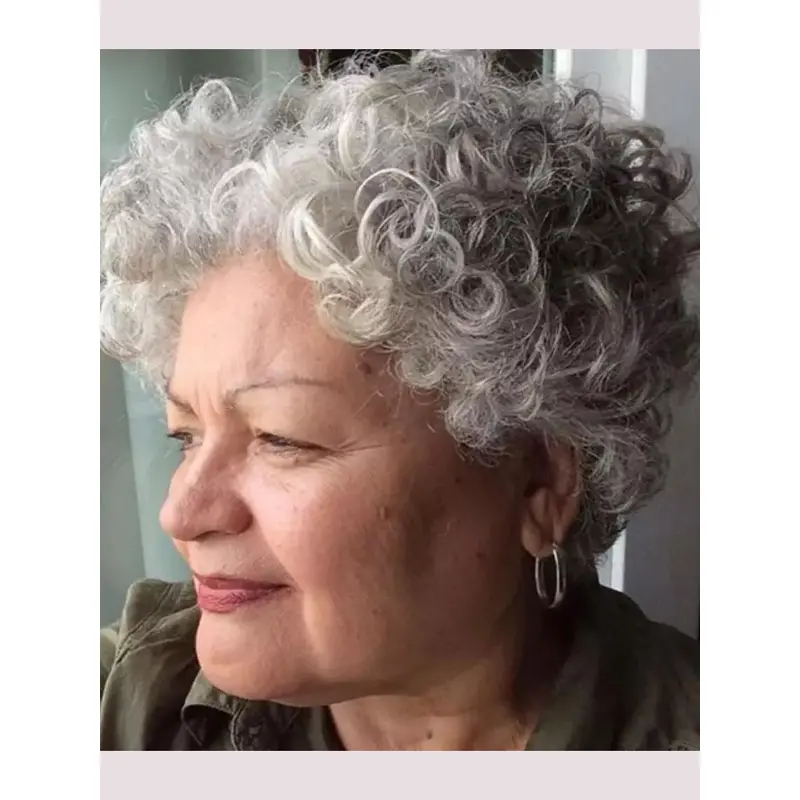Short Curly Hair Wigs Monofilament 8" Grey Wigs