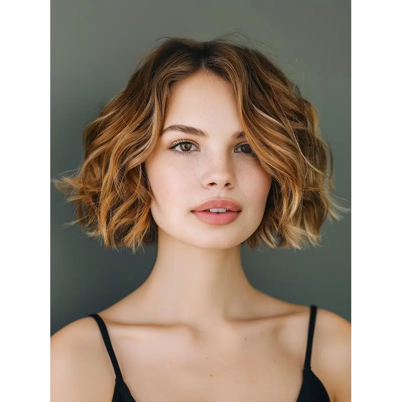 Short Wavy Bob Wigs Synthetic Lace Front 8" Ombre/2 Tone Wigs