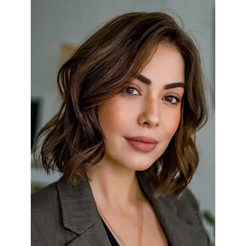 Wig Bob Lace Front 12" Synthetic Layered Wavy Wigs
