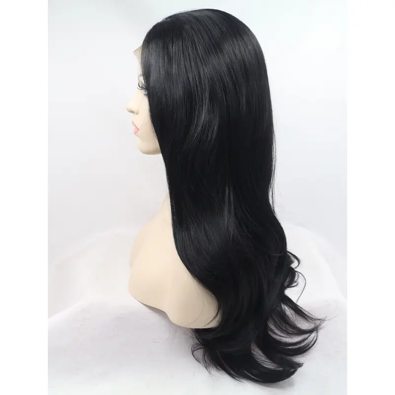 21" Wavy Black Layered Synthetic Long Lace Front Wigs