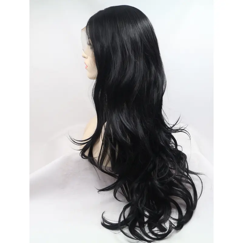 30" Curly Black Layered Synthetic Long Lace Front Wigs