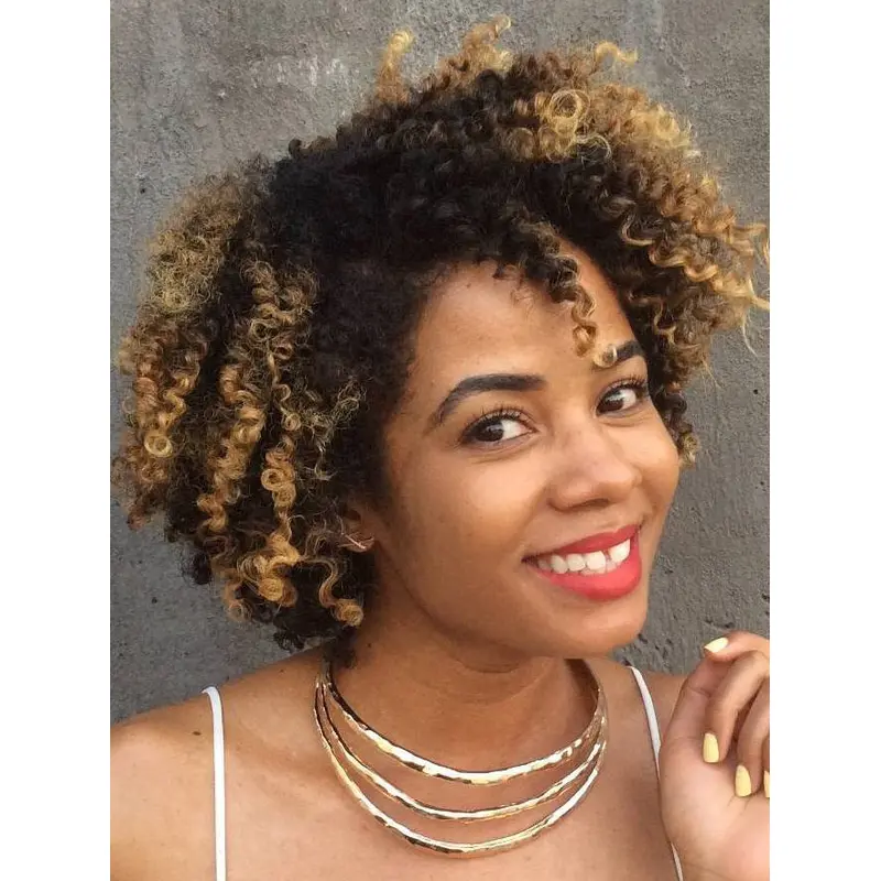 African American Lace Wigs Chin Length Kinky 10" With Bangs Wigs
