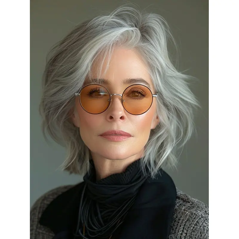 Bob Haircut Grey Remy Human Hair Monofilament 12" Wigs