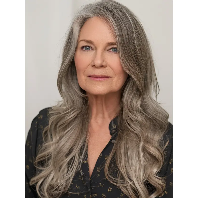 Grey Long Hair Wigs 20" Monofilament Layered Wigs