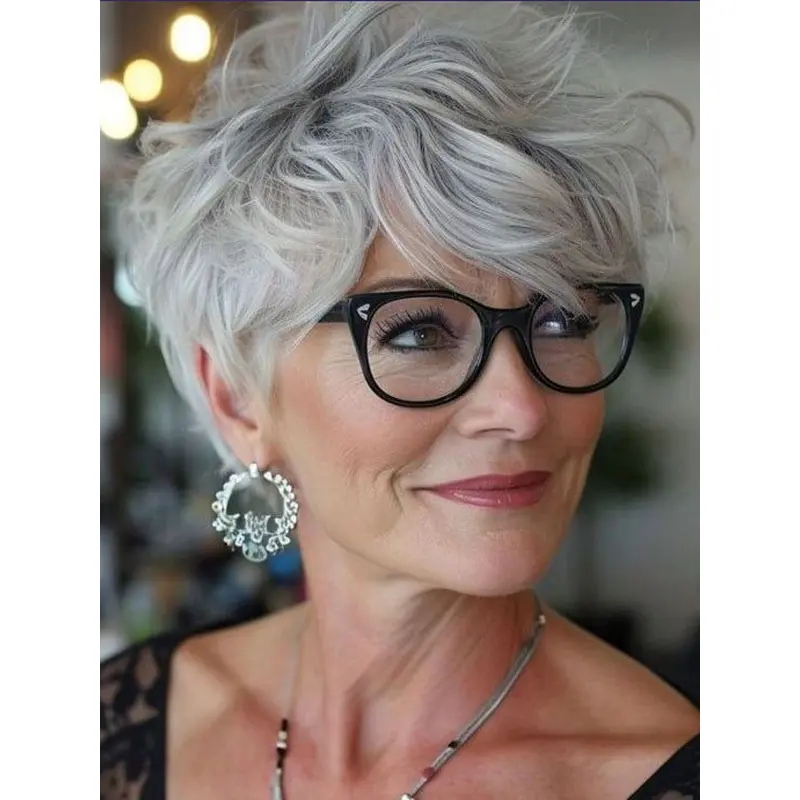 Grey Wigs Short Monofilament 4" Layered Wigs