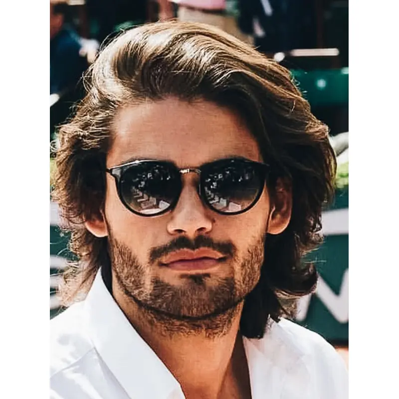 Mens Real Human Hair Wigs Wavy Layered 12" Lace Front Wigs