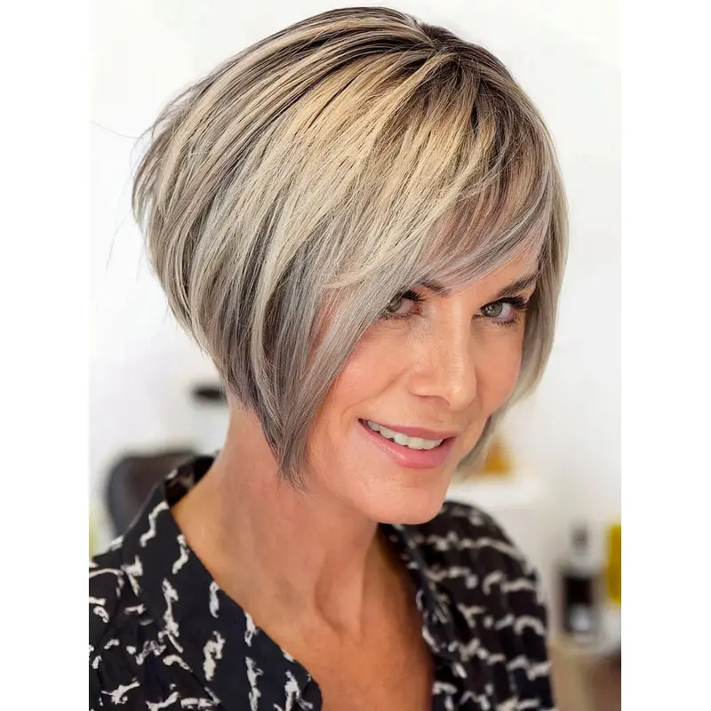 Short Bob Wigs Hairstyles Lace Front With Bangs 8" Straight Wigs