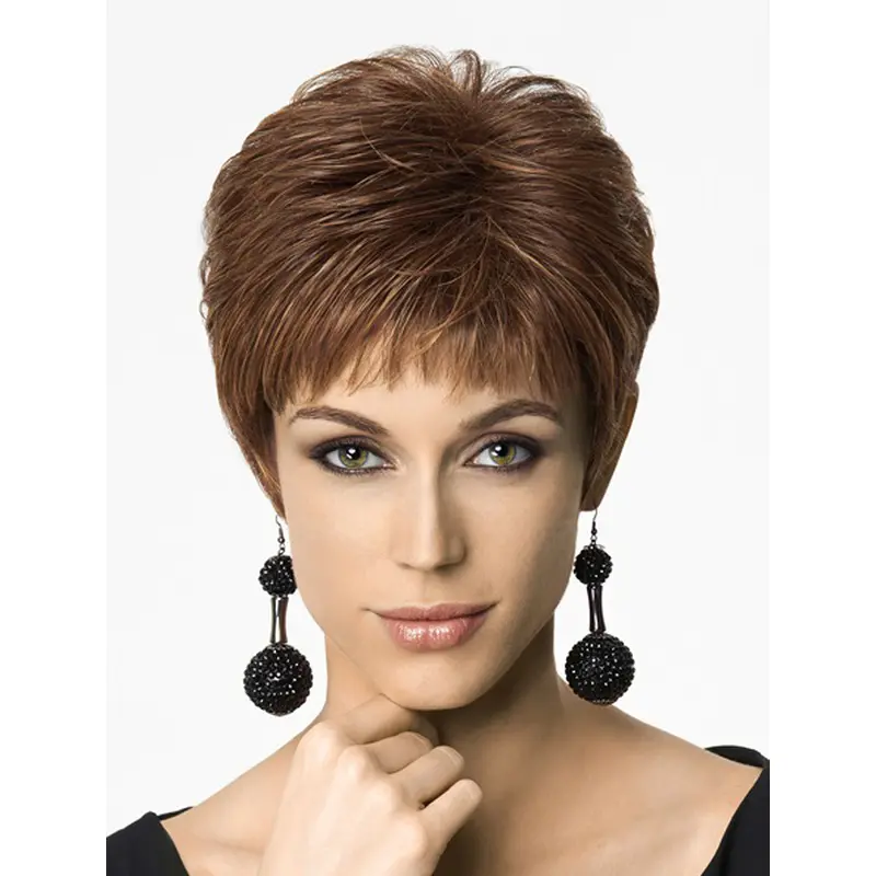 Soft Auburn Straight Cropped Synthetic Wigs