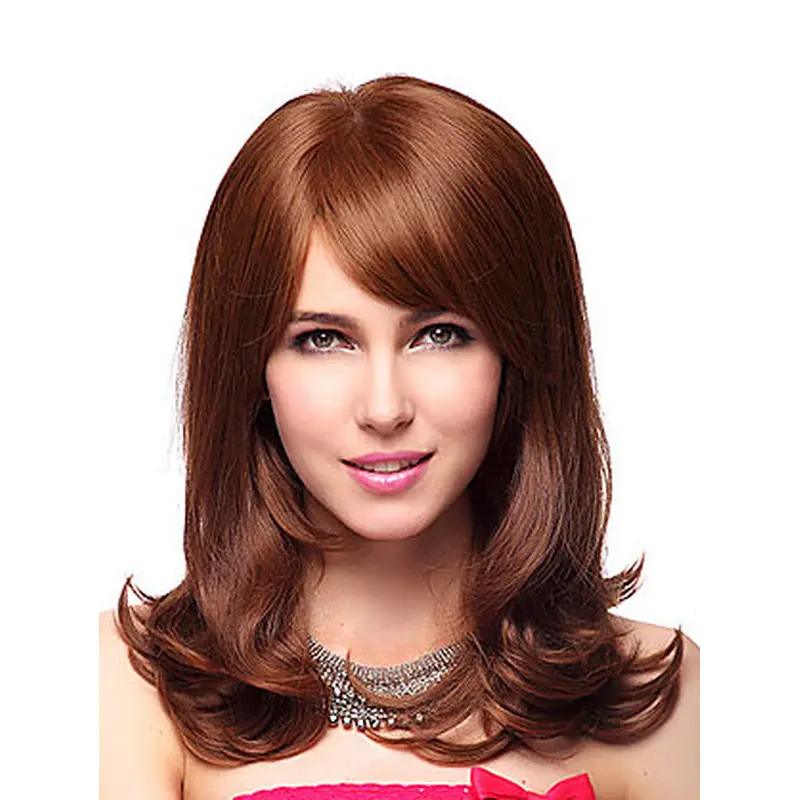 Stylish Auburn Wavy Shoulder Length Wigs