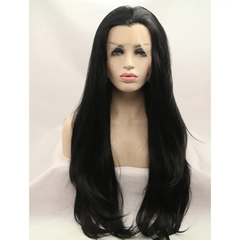 Synthetic Black 29" Wavy Lace Front Layered Long Wigs
