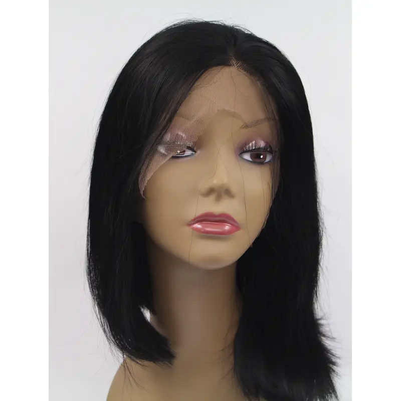 Synthetic Lace Front 13" Straight Black Without Bangs Chin Length Wigs