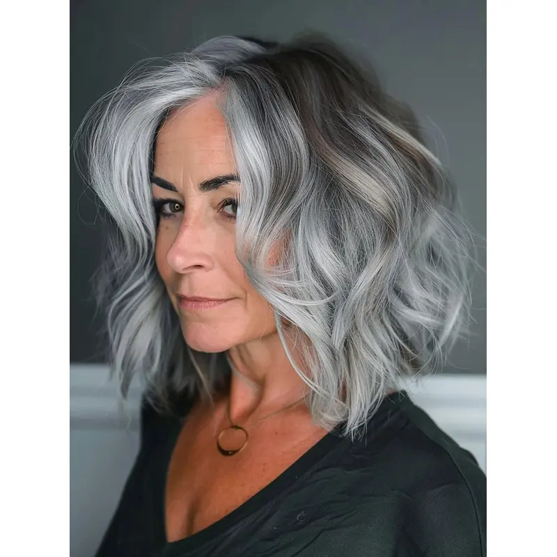 Bob Grey Wig 12" Wavy Layered Chin Length Wigs