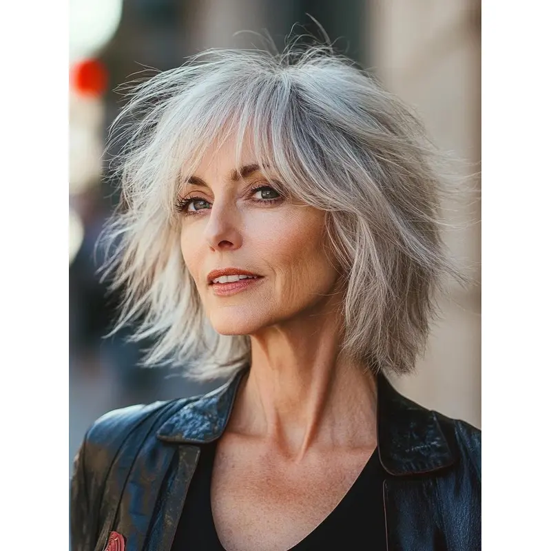 Grey Wigs With Bangs Remy Human Hair Shoulder Length Monofilament 12" Straight Wigs