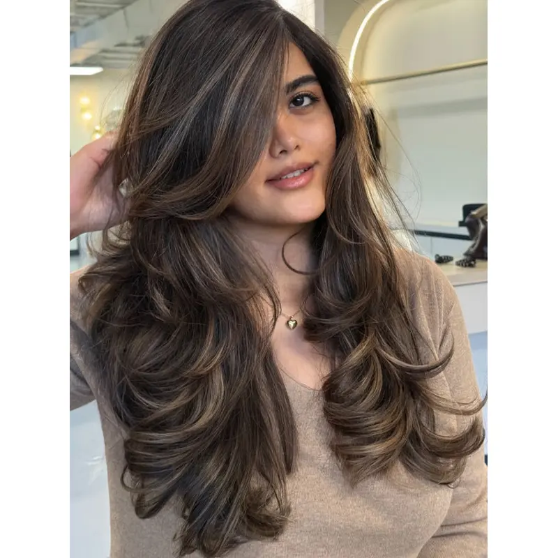 Long Wigs With Bangs Human Hair Lace Front 22" Wavy Wigs