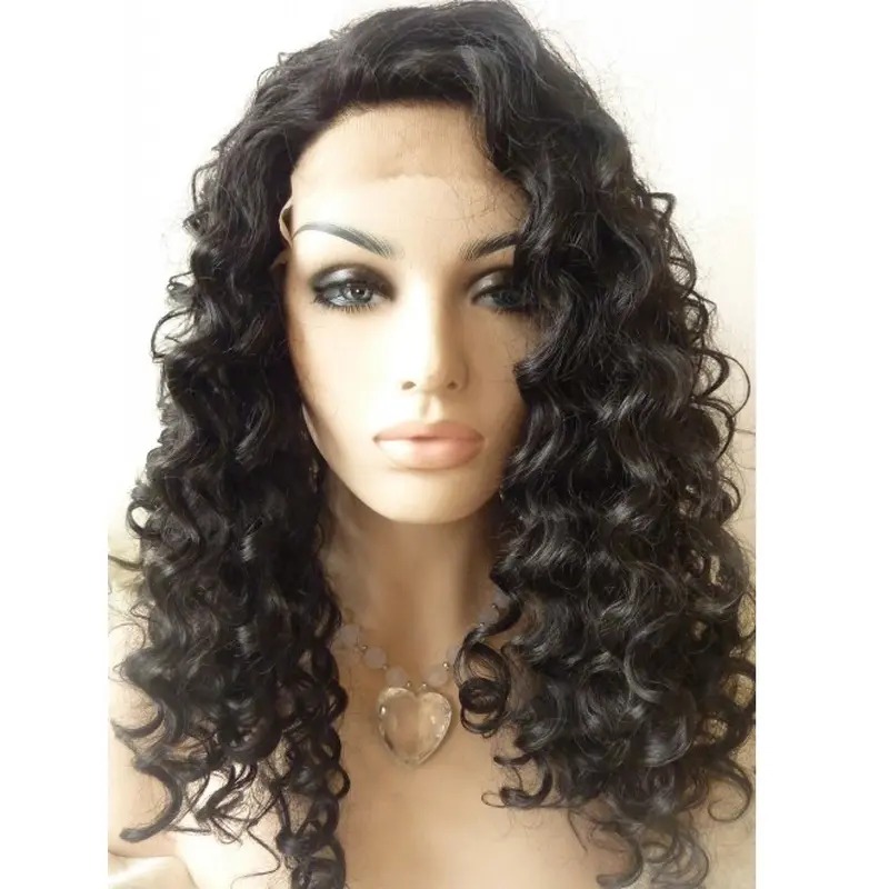 Without Bangs 16" Curly Black Shoulder Length Lace Front Synthetic Wigs
