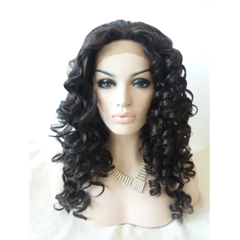 Without Bangs 17" Curly Black Shoulder Length Lace Front Synthetic Wigs
