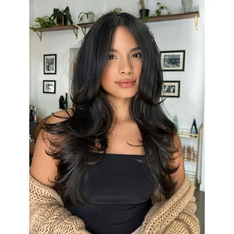 18" Wavy Lace Front Long Black Hair Wig