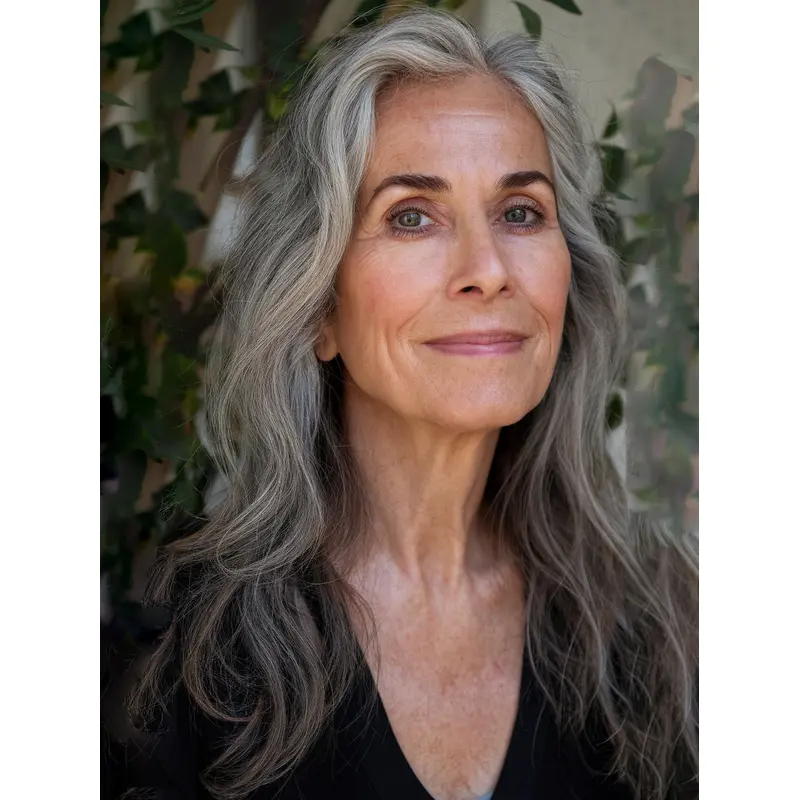 Ash Grey Wig Wavy Remy Human Hair Monofilament 18" Without Bangs Long Wigs