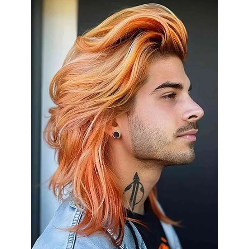 Male Human Hair Wig Layered 12" Wavy Shoulder Length Wigs