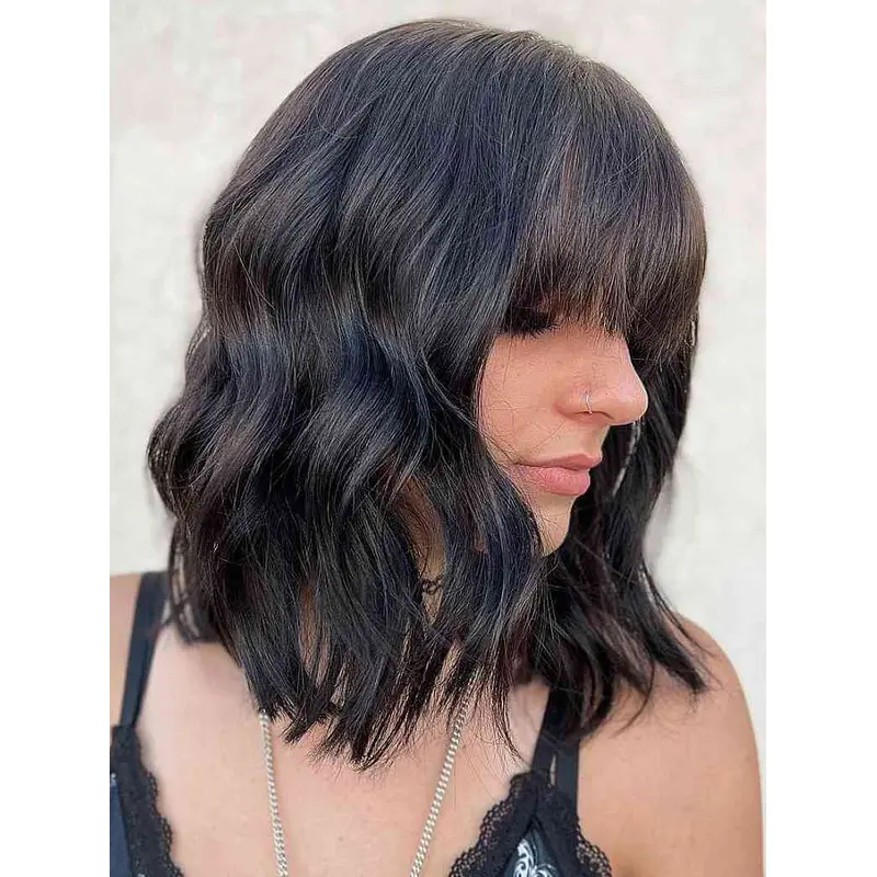 Medium Length Bob 12" Wavy Lace Front Synthetic Wigs