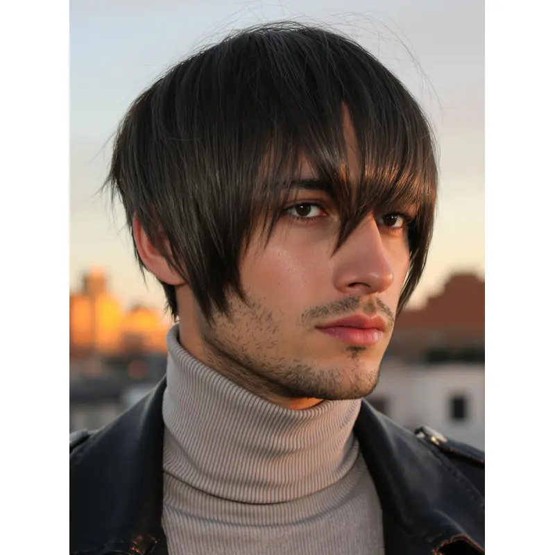 Old Man Wig Black Short 8" Straight With Bangs Wigs