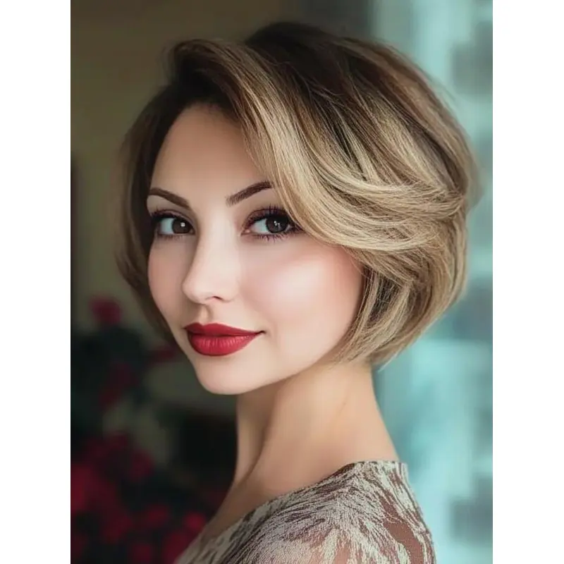 Short Bob Wig Wavy Monofilament 8" Remy Human Hair Ombre/2 Tone Wigs