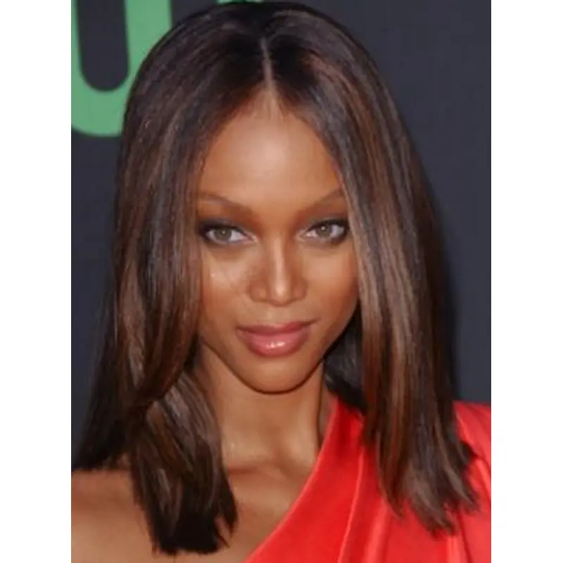 Tyra Banks Natural and Comfortable Mid-length Straight Lace Human Hair Wig 14 Inches