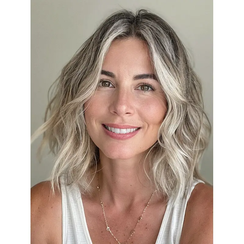 Wavy Wig Medium Length 12" Lace Front Without Bangs Synthetic Ombre/2 Tone Wigs