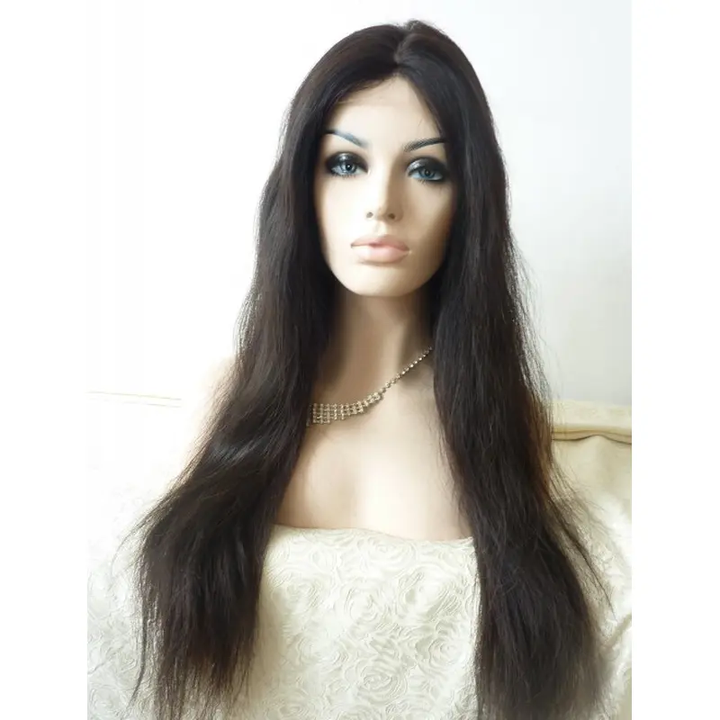 Without Bangs 27" Straight Black Long Lace Front Synthetic Wigs