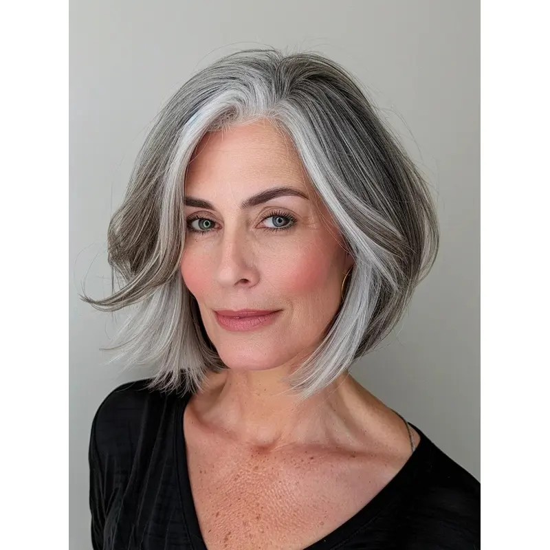Black And Grey Wig Monofilament Chin Length Synthetic Bobs 10" Straight Wigs