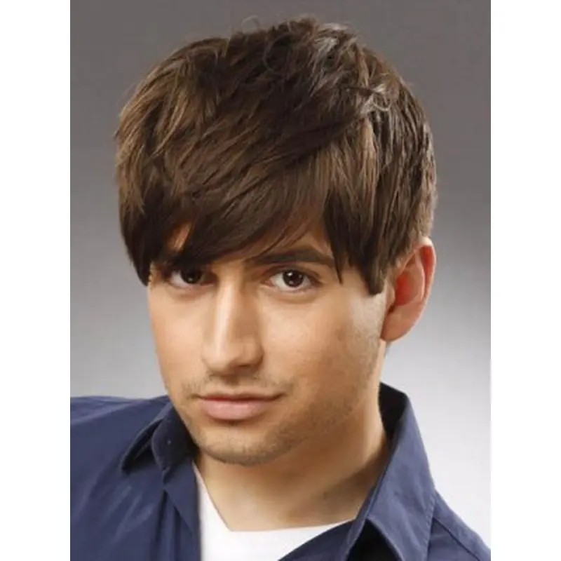 Brown Straight Remy Human Hair Stylish Men Wigs