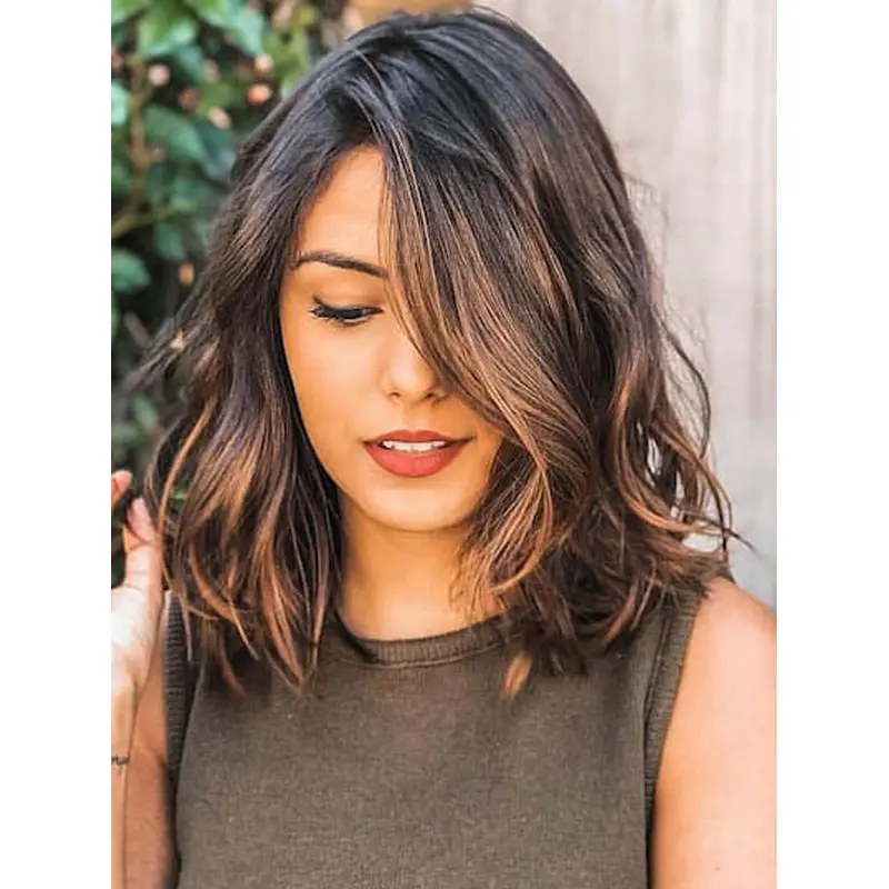 Medium Wig With Bangs 12" Ombre/2 tone Monofilament Wigs