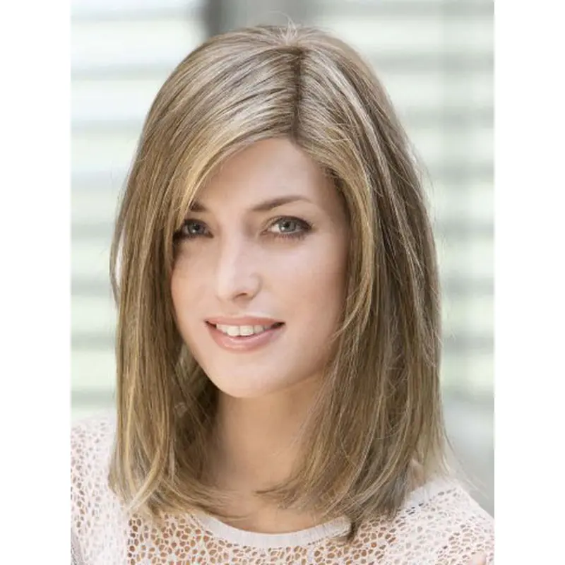 No-fuss Blonde Monofilament Shoulder Length Wigs For Cancer