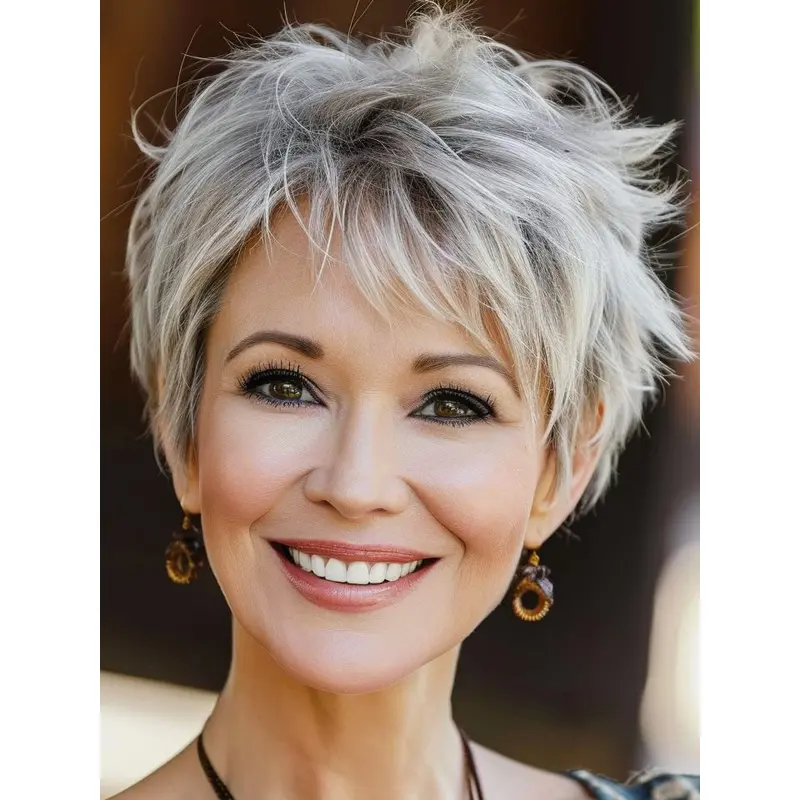 Short Grey Wigs Monofilament 4" Layered Wigs