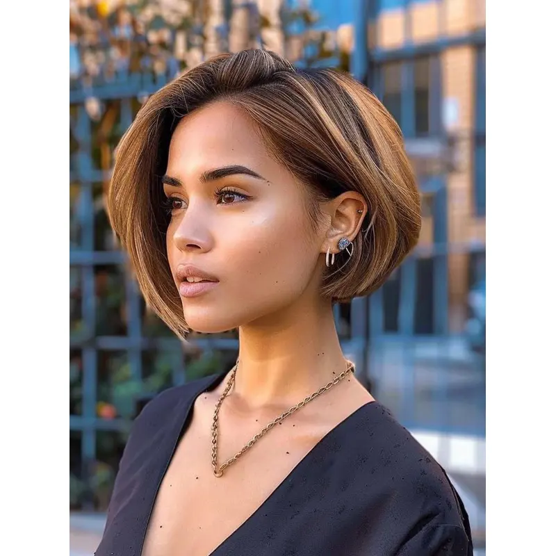 Short Wig Human Hair Lace Front Ombre/2 Tone Boycuts Straight 8" Wigs