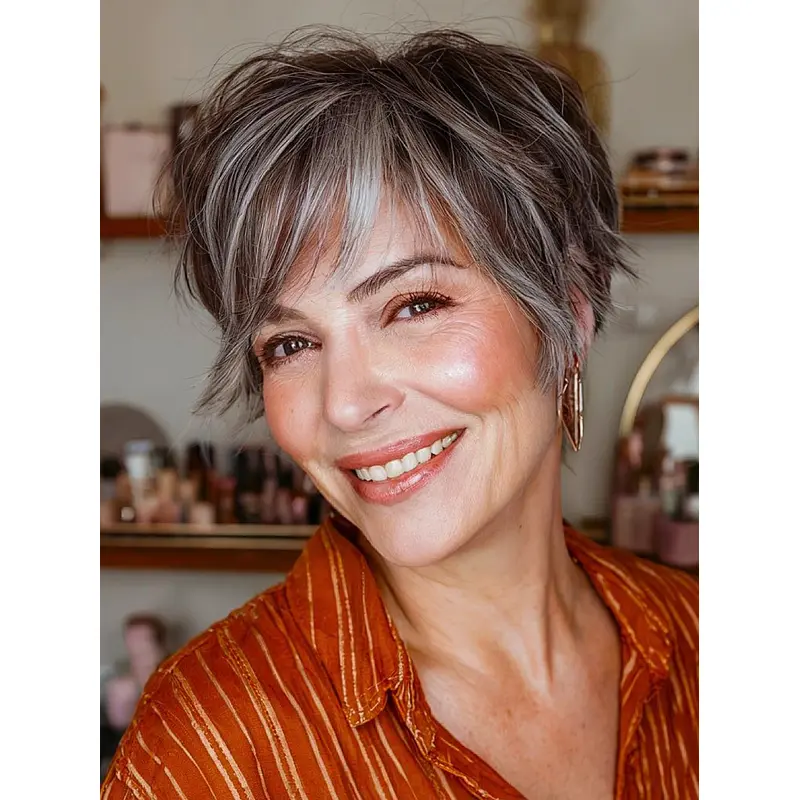 Synthetic Grey Wigs 6" Straight With Bangs Lace Front Wigs