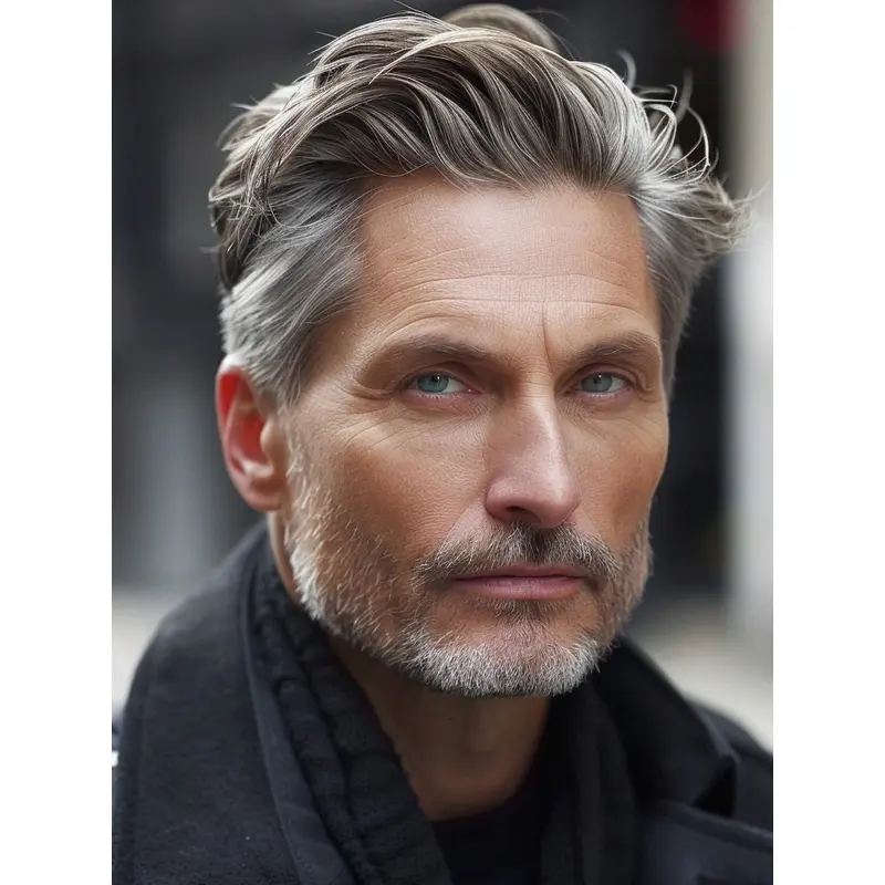 Synthetic Mens Wigs Without Bangs Grey 4" Wavy Wigs