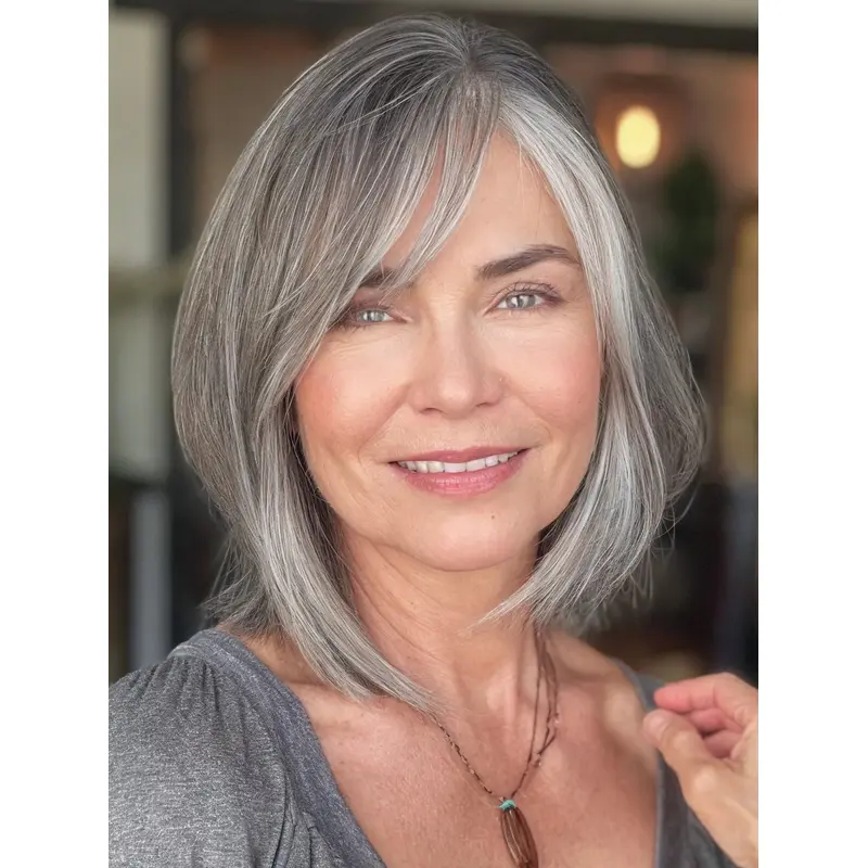 Bob Grey Wig Lace Front 12" Straight Synthetic Wigs