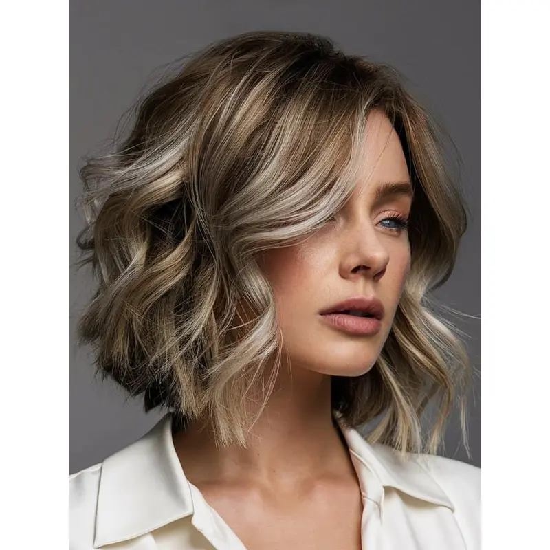 Bob Wig Wavy Shoulder Length Lace Front Ombre/2 Tone 12" Synthetic Wigs