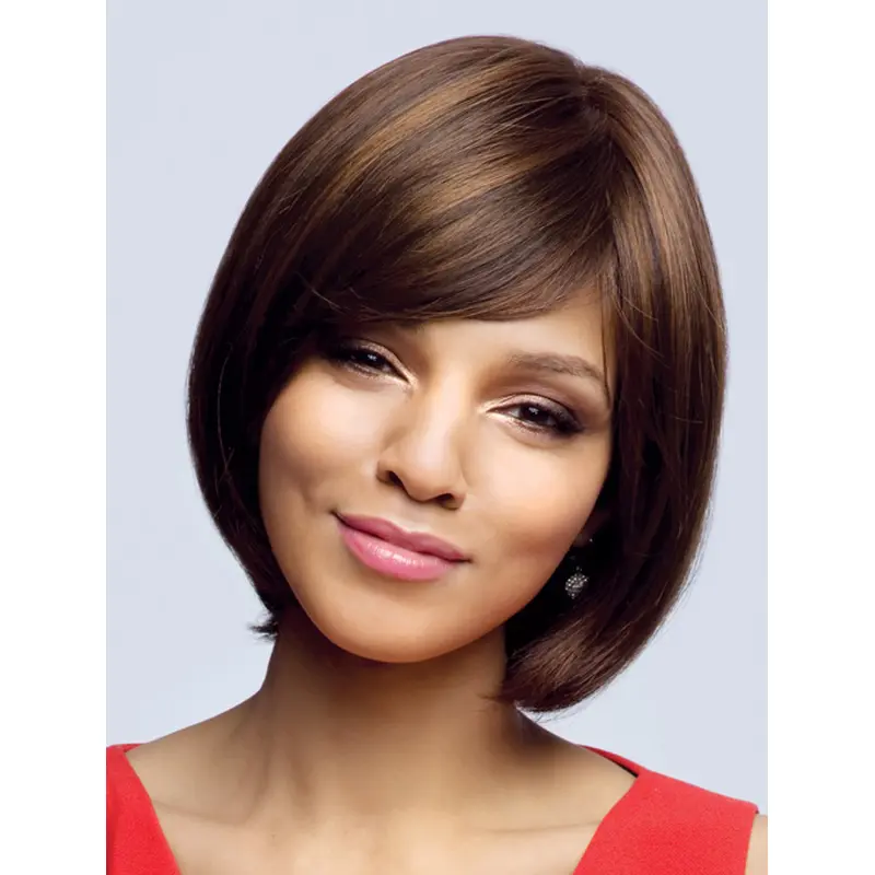 Brown Wavy Remy Human Hair Hairstyles Medium Wigs