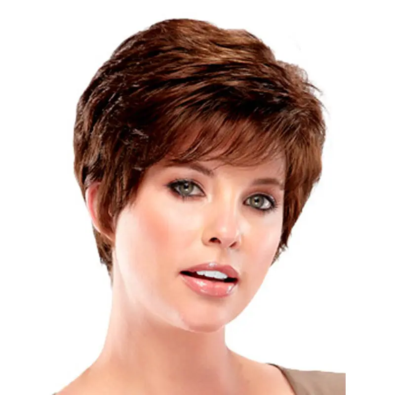 Elegant Auburn Wavy Cropped Synthetic Wigs