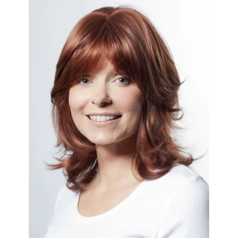 Fashion Auburn Wavy Shoulder Length Monofilament Wigs