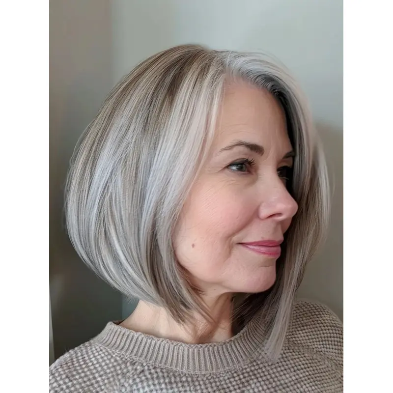 Grey Lace Front Wigs Bobs Straight Synthetic Shoulder Length 12" Wigs