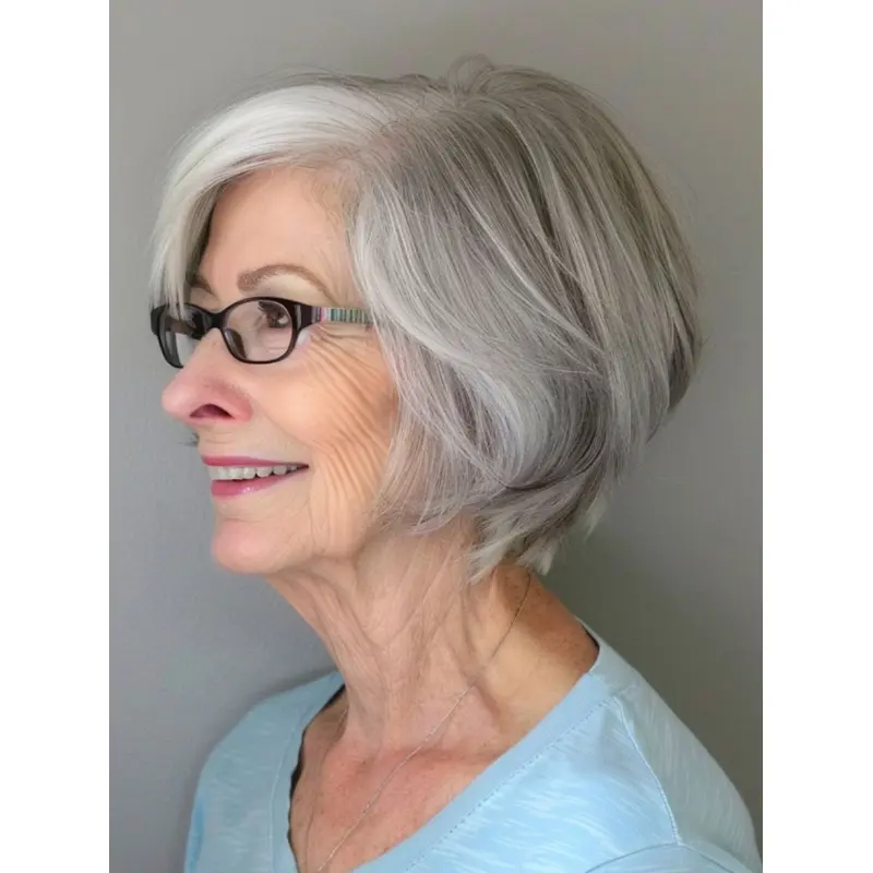 Grey Wigs Short Monofilament Straight Without Bangs 8" Wigs