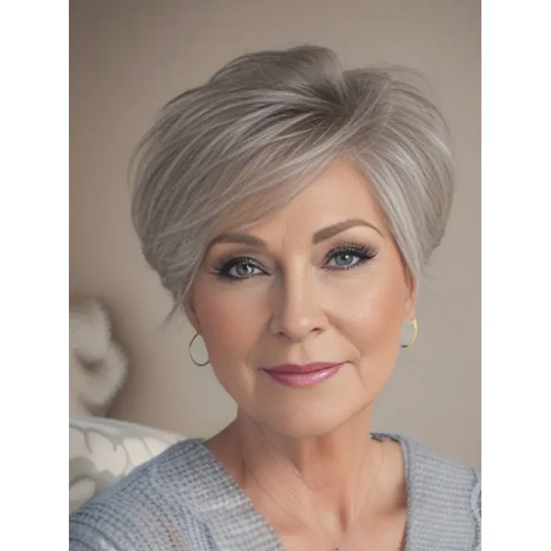 Grey Wigs Straight Synthetic 4" Boycuts Short Monofilament Wigs