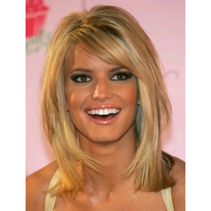 Jessica Simpson Sweet Cute Mid-length Straight Lace Wig with Bangs about 14 Inches