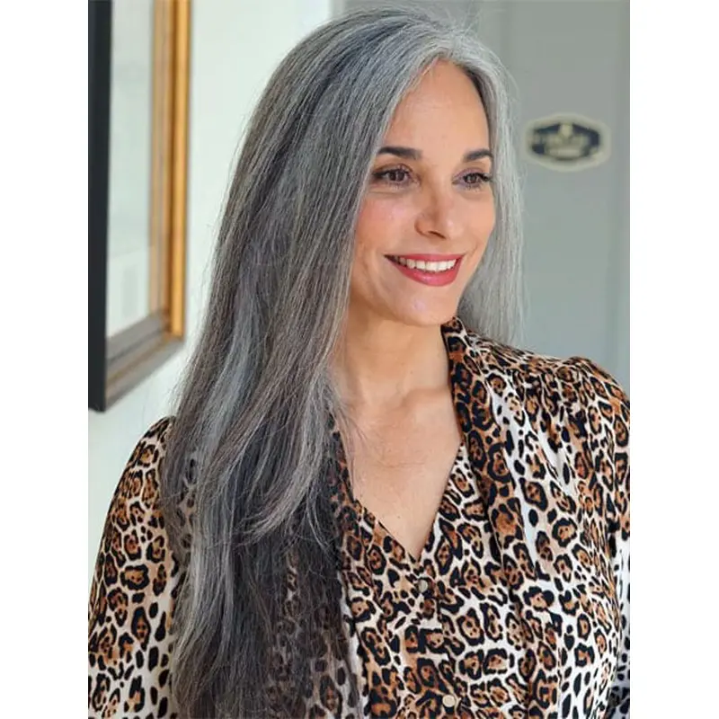 Long Gray Wigs Straight Lace Wig Synthetic Layered Long Hair Wigs For Women