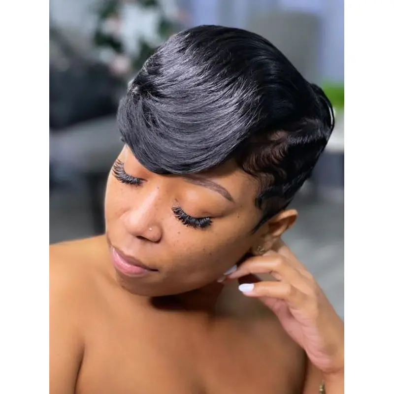 Wigs For African American Seniors 4" Wavy Remy Human Hair Wigs