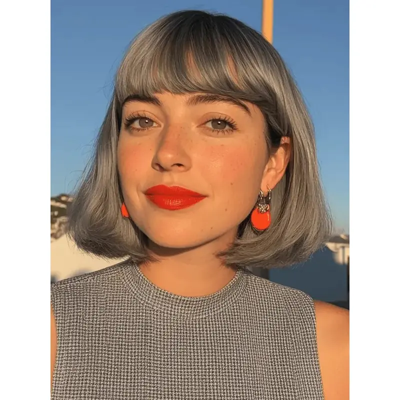 Grey Haired Wigs 10" Straight Bobs Synthetic Wigs